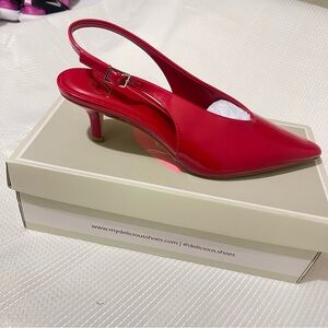Red Slingback Point Toe Kitten Heels